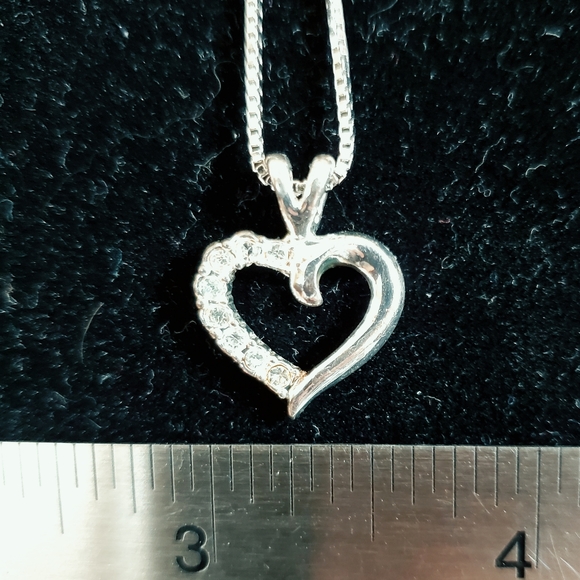 Sterling Silver/Rhinestone Heart Pendant Necklace - Picture 5 of 5
